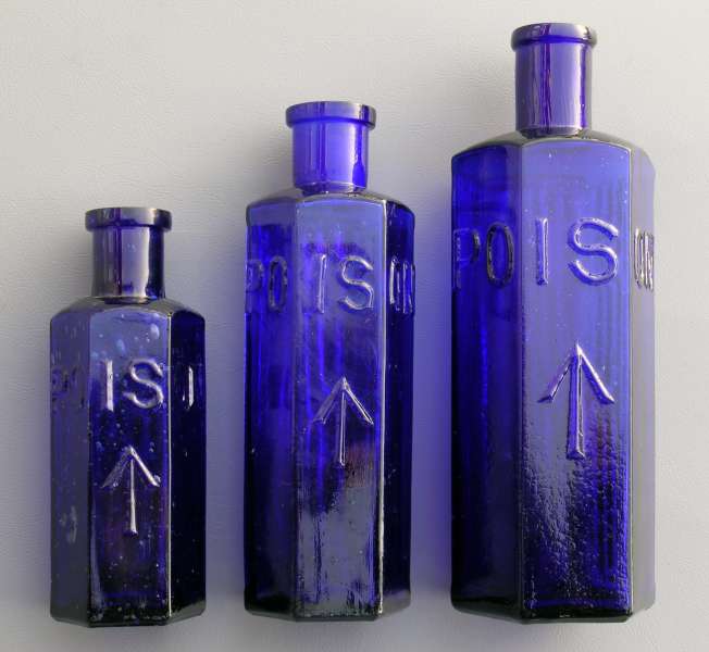 Embossed Poisonous & 3 oz on back Victorian poison bottle Antique hexagonal cobalt Not To Be Taken poison bottle 3 ounce ribbed two sides